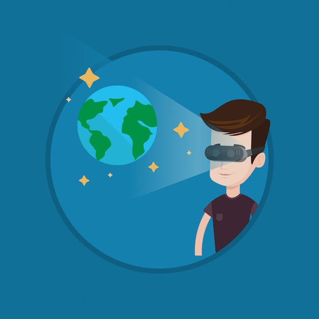 Man in vr headset getting in open space.