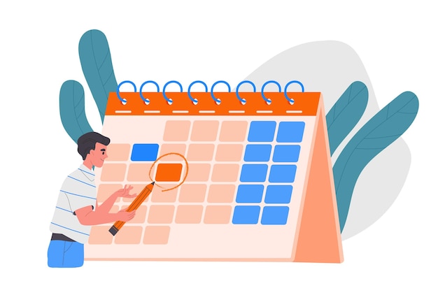 man marks in calendar concept of planning and scheduling deadline and goal setting young guy with