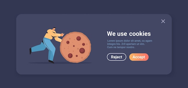 man rolling cookie protection of personal information internet web pop up we use cookies policy notification
