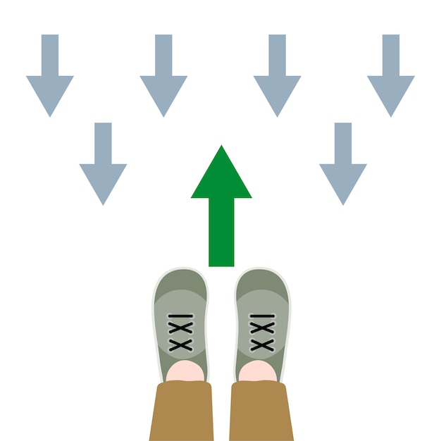 Man shoes and opposing direction arrow EPS 10