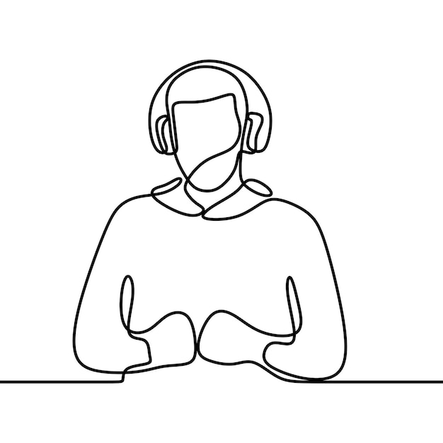 Man use headphone enjoy oneline continuous single line art
