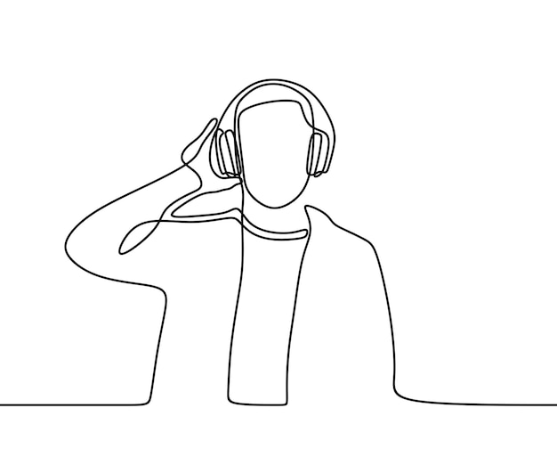 Man use headphone enjoy oneline continuous single line art