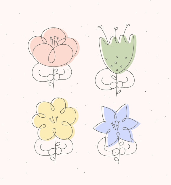 Man with flower set minimalism linear style color