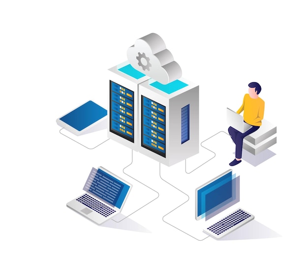 man working on cloud server