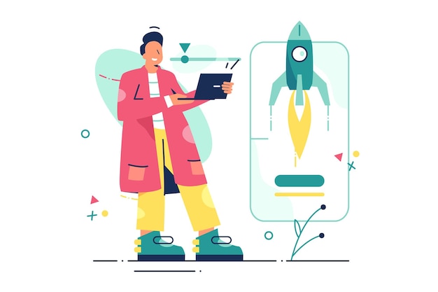 man working on startup illustration.