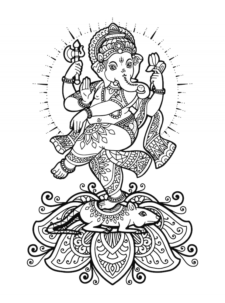 Vektor mandala ganesha coloring book  