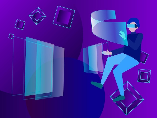 Mann med VR-briller virtuell global internettilkobling metavers