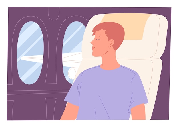 Mann som sover på et fly under flyvning