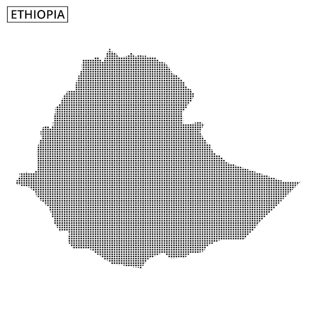 Map highlighting the borders of Ethiopia with a unique dot pattern and design element