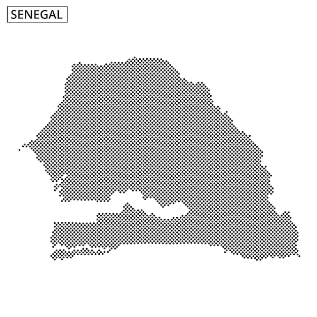Map of Senegal with a dotted pattern highlighting geographical features