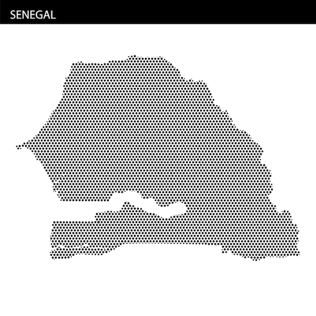Map of Senegal with a hexagonal dotted pattern highlighting geographical features