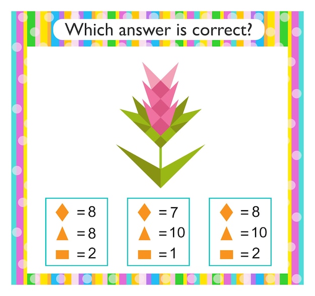 Math activity for kids Find the correct answer Cartoon pink flower