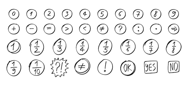 Math numbers doodle hand drawn icon outline drawing math numbers and fractions in mathematics line