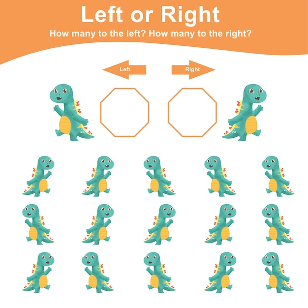 mathematic activity page with cute dinosaurs left or right worksheet for children math worksheet