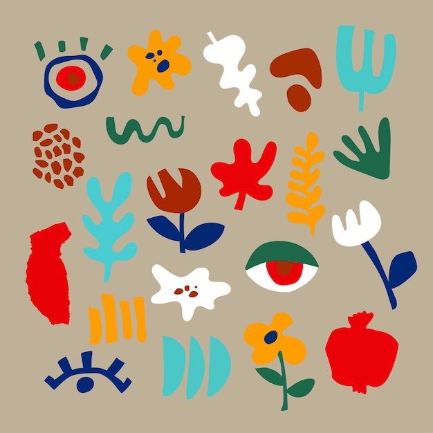 Matisse style Geometric and organic shapes in Paper Cut style Vector abstract modern floral