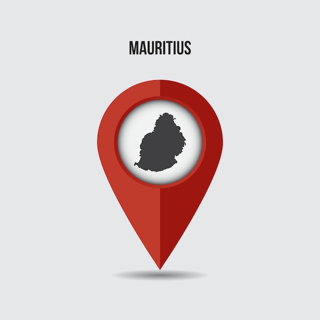 Mauritius map on location pin. 3D pointer with map isolated on a background.