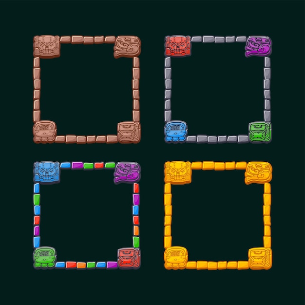 maya stone boards aztec carton game frames cartoon maya tribal symbols ancient granite frame design element ui objects