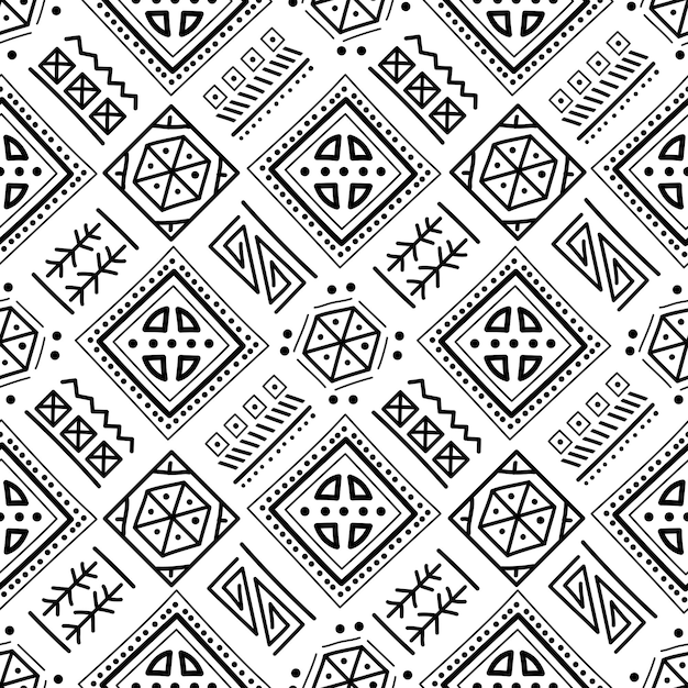 Mayan patchwork seamless pattern Black and white colors