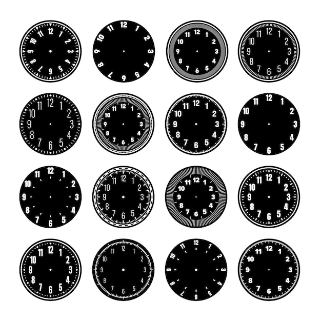 Mechanical clock faces watch dial with numerals bezel timer or stopwatch element with minute hour