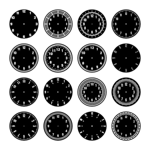 Mechanical clock faces watch dial with numerals bezel timer or stopwatch element with minute hour