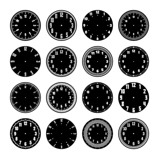 Mechanical clock faces watch dial with numerals bezel timer or stopwatch element with minute hour