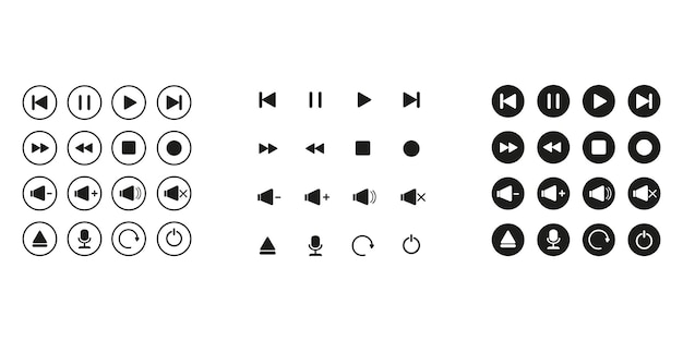 media player icon set. music and video interface. available in vector. eps 10