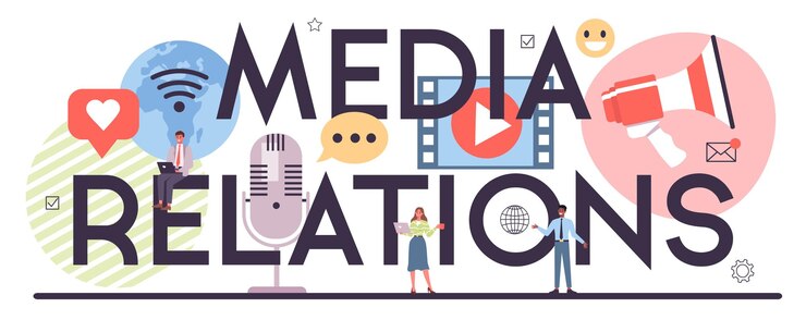 Vektor media relations typographic header