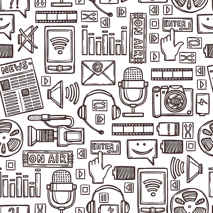 Vektor media sketch seamless pattern