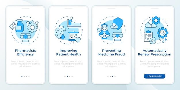 Medicine management benefits blue onboarding mobile app screen