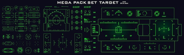 Mega pack sett mål HUD futuristisk grønt brukergrensesnitt Futurisk virtuelt grafisk berøringsgrensesnitt