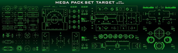 Mega pack sett mål HUD futuristisk grønt brukergrensesnitt Futurisk virtuelt grafisk berøringsgrensesnitt