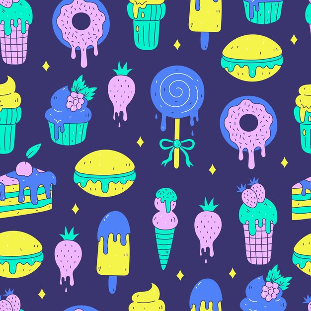 Melting sweets colorful doodle seamless pattern Repeat vector illustration