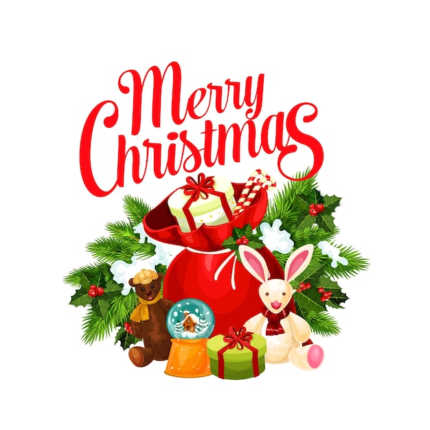 Merry Christmas Santa gifts vector greeting icon