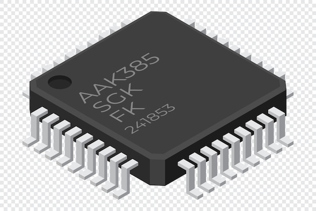 Microchip computer electronic component Microchip icon Isometric microchip Computer processor technology Micro processor Vector illustration