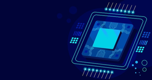 microchip processor on blue tech abstract background reflecting big data cloud computing network