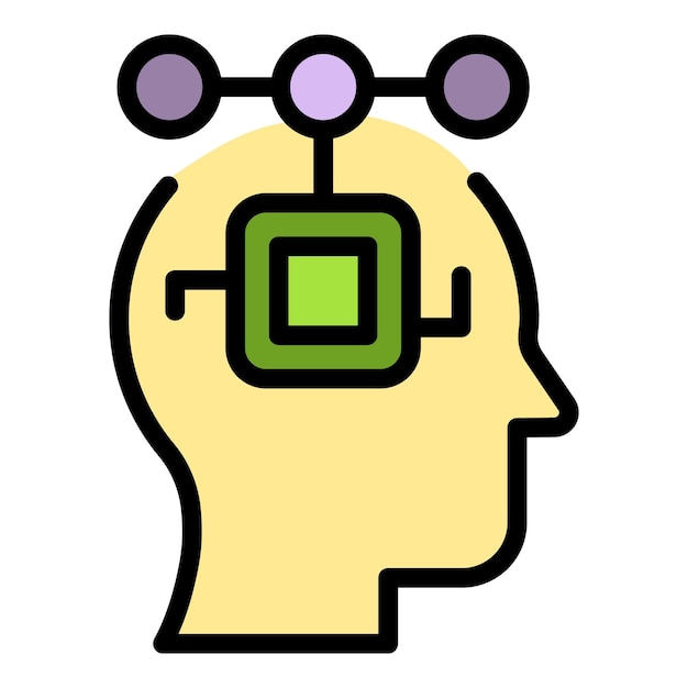 mind processor icon outline vector circuit technology digital chip color flat