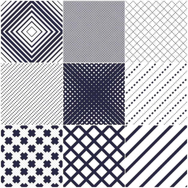 minimal lines vector seamless patterns set, abstract backgrounds collection. simple geometric designs. seamless lines vector minimalistic arts. crossed lines grid, diagonal lines, dashed lines, dotted