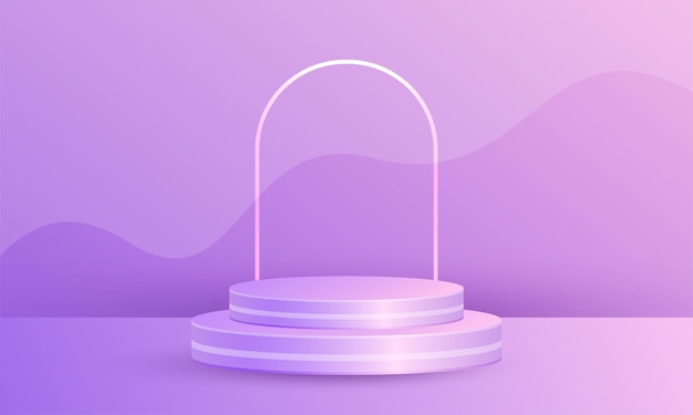 minimal scene product display with geometric platform, cylinder podium in purple background