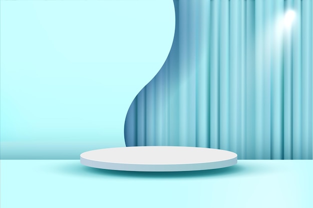 minimal scene with 3d podium pastel blue and white colors scene trendy 3d podium for promotion cosmetic product show 3d vector illustration