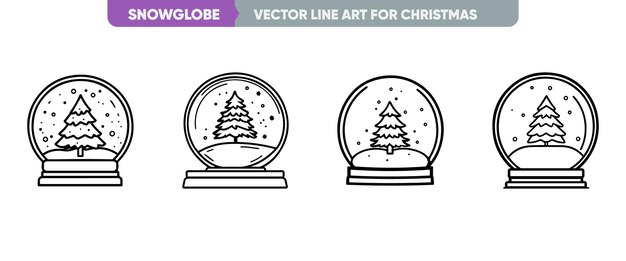 Minimal Snowglobe Christmas Line Icon Set Simple Outline Web Icon Set Vector Illustration