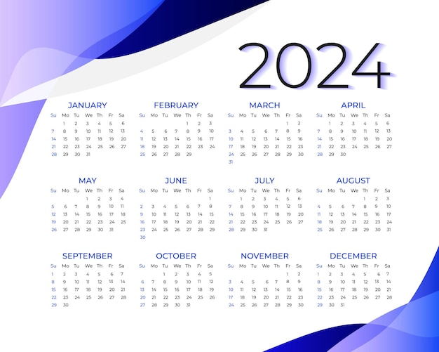 minimal style 2024 calendar template for new year