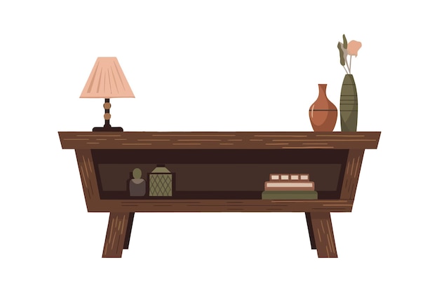 Minimalist Wooden Console Table Vector Illustration isolated on white background