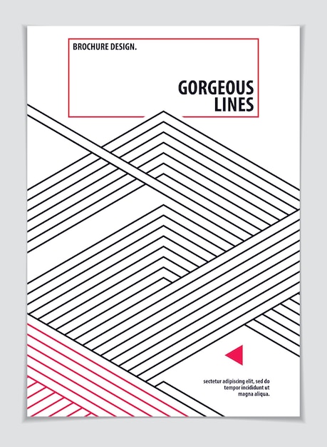 Minimalistic brochure design. Web, commerce or events vector graphic design template. Striped line textured geometric illustration. A4 print format.