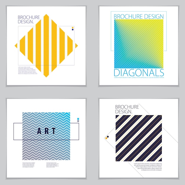 Minimalistic brochure designs. Web, commerce or events vector graphic design templates set. Striped line textured geometric illustrations.