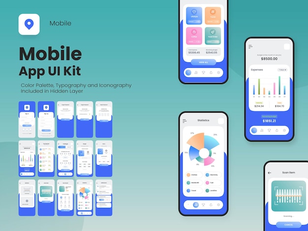 mobile app ui layout including account sign in sign up lifestyle statistics and notification screens for responsive website