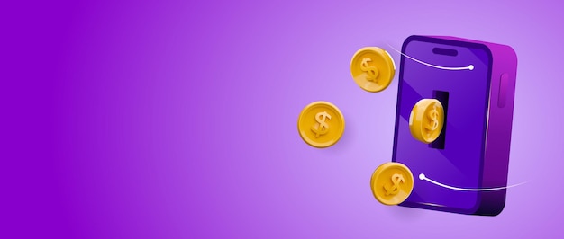 mobile banking app 3d pay money with mobile coin with phone realistic vector illustration