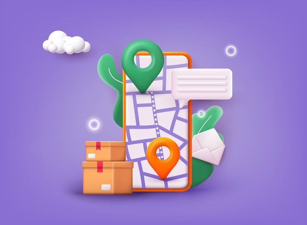 Mobile smart phone with app delivery tracking 3D Web Vector Illustrations