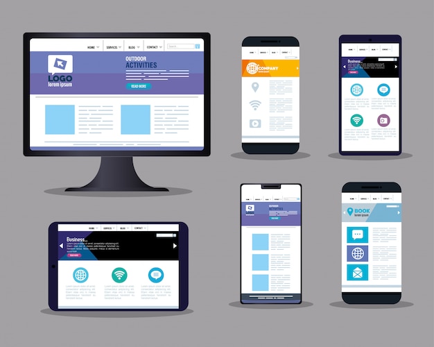 Mockup responsive web, concept website development on electronics devices