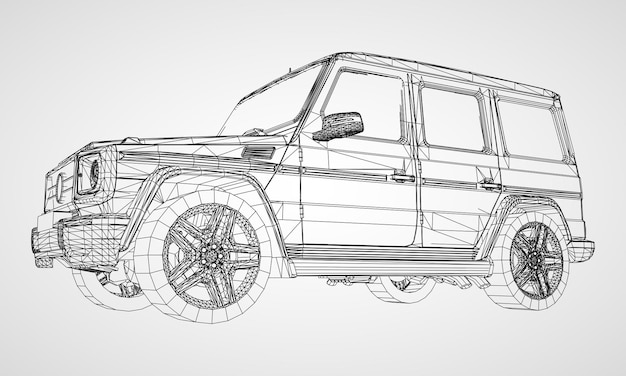 model of premium frame suv vector illustration polygon triangular grid on a gray background