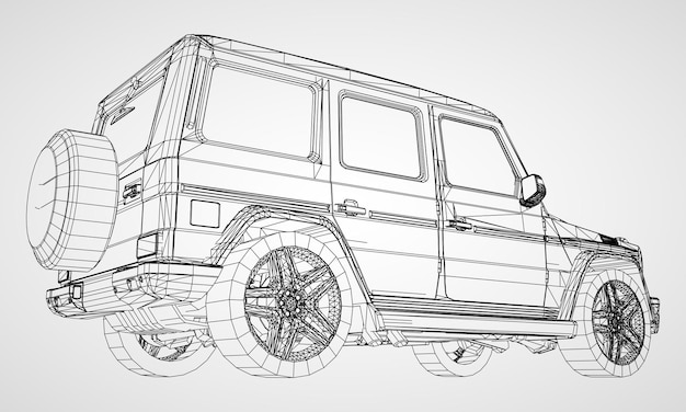 model of premium frame suv with a classic design vector illustration of a black polygon triangular grid on a gray background